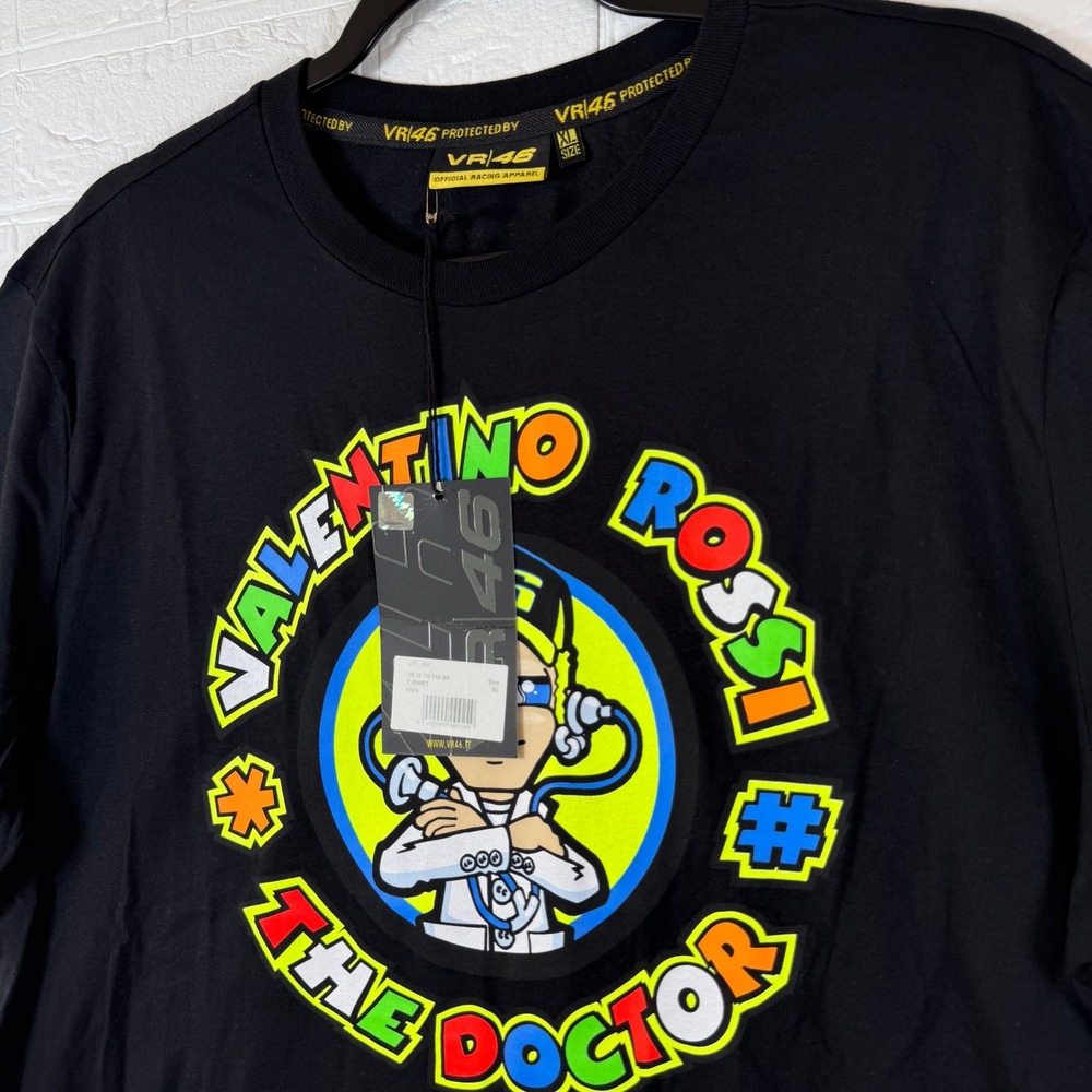 VR46 Valentino Rossi T-Shirt Mens XL Black The Doctor Racing Graphic Tee NWT
